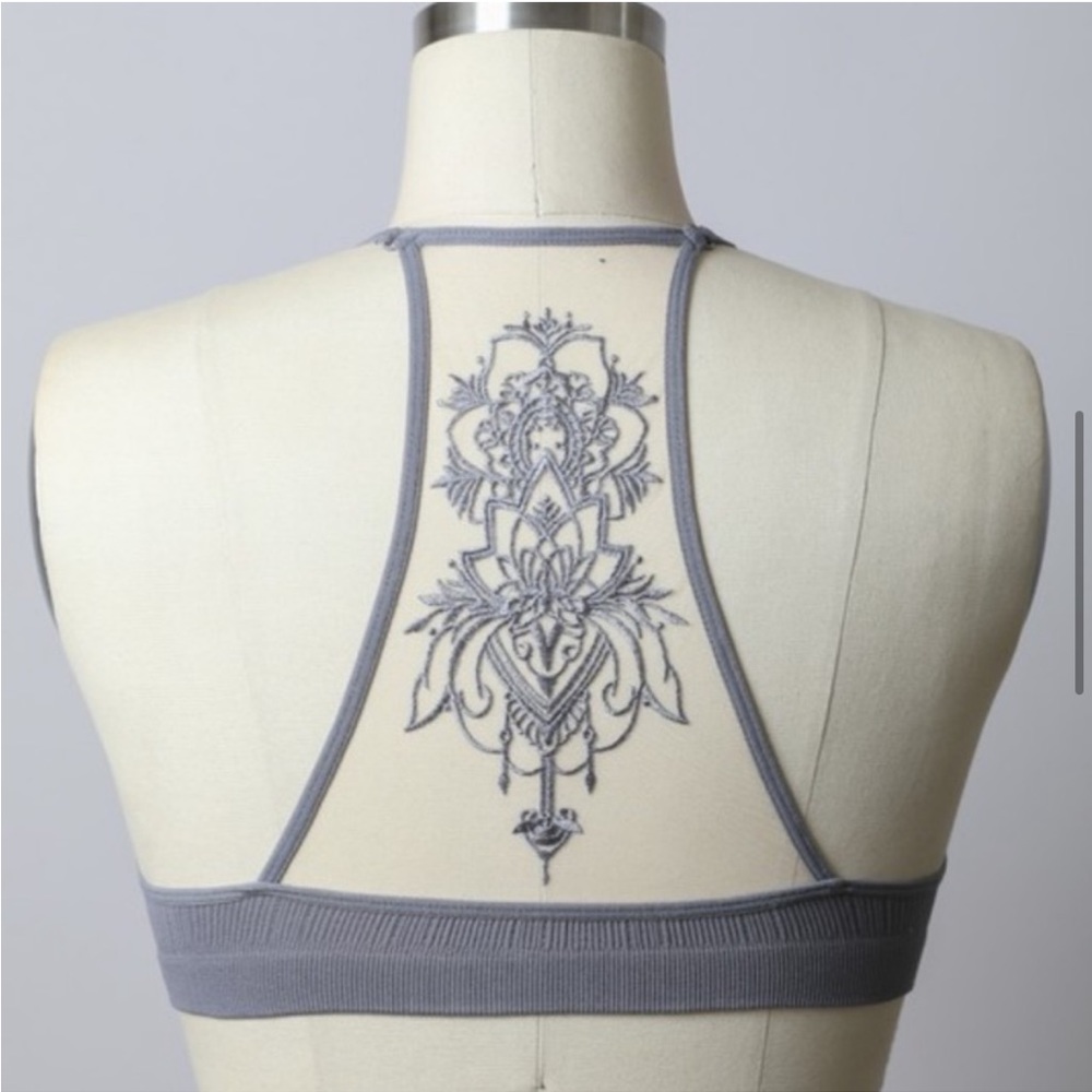 Last 1 m/l Sample Sale New Gray Design Back Mesh Racerback Bralette - Picture 3 of 6